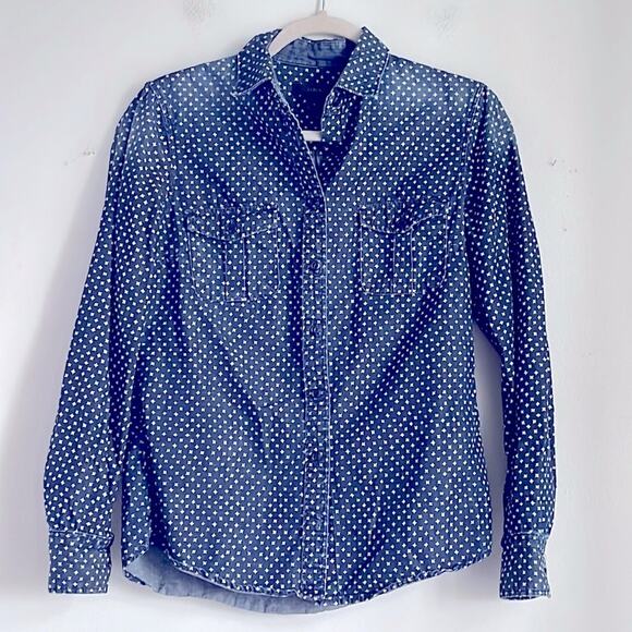 J. Crew The Keeper star print long sleeve button down denim shirt sz 4 - Picture 1 of 7